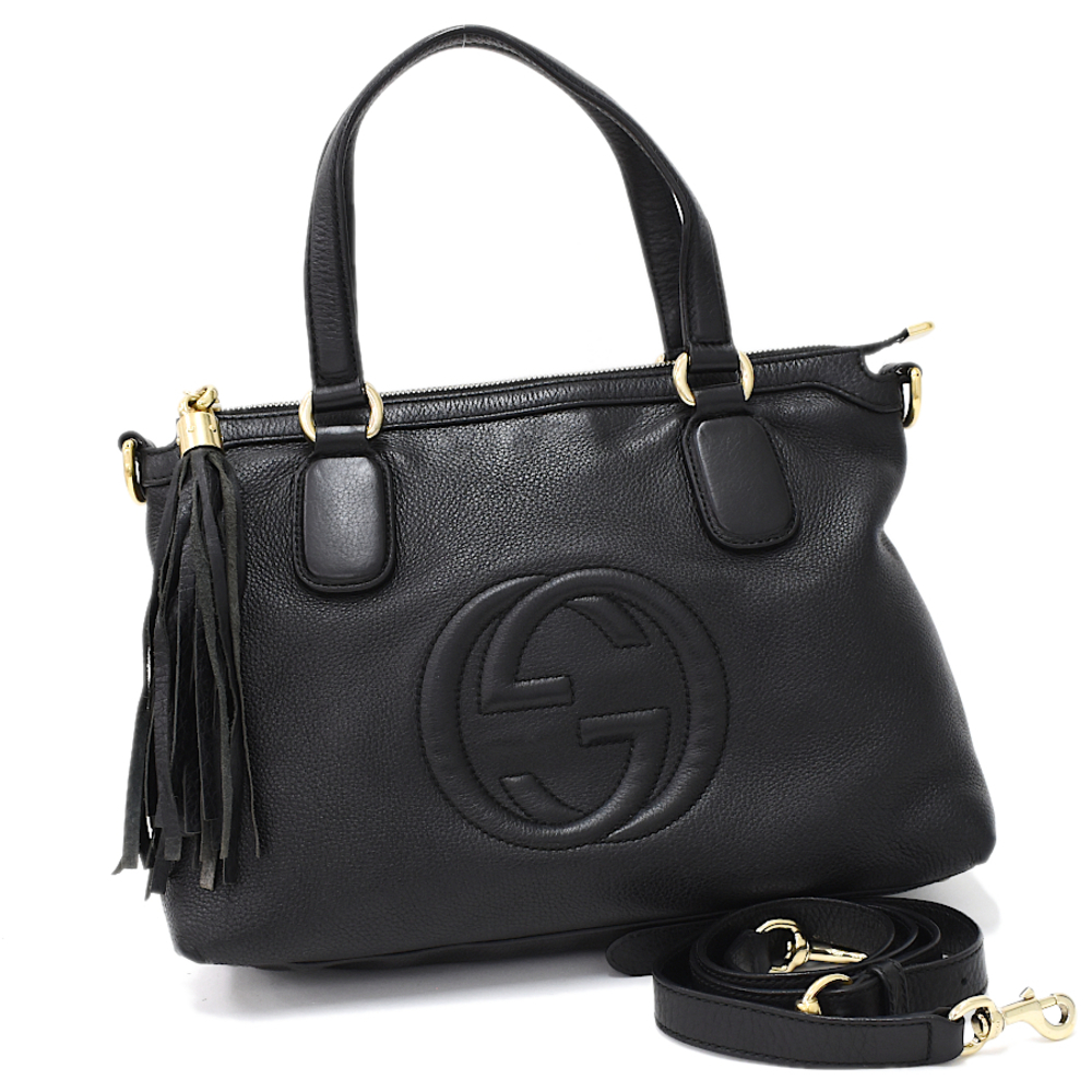 Gucci 2way Handbag Shoulder Bag Soho Interlocking G Leather Black